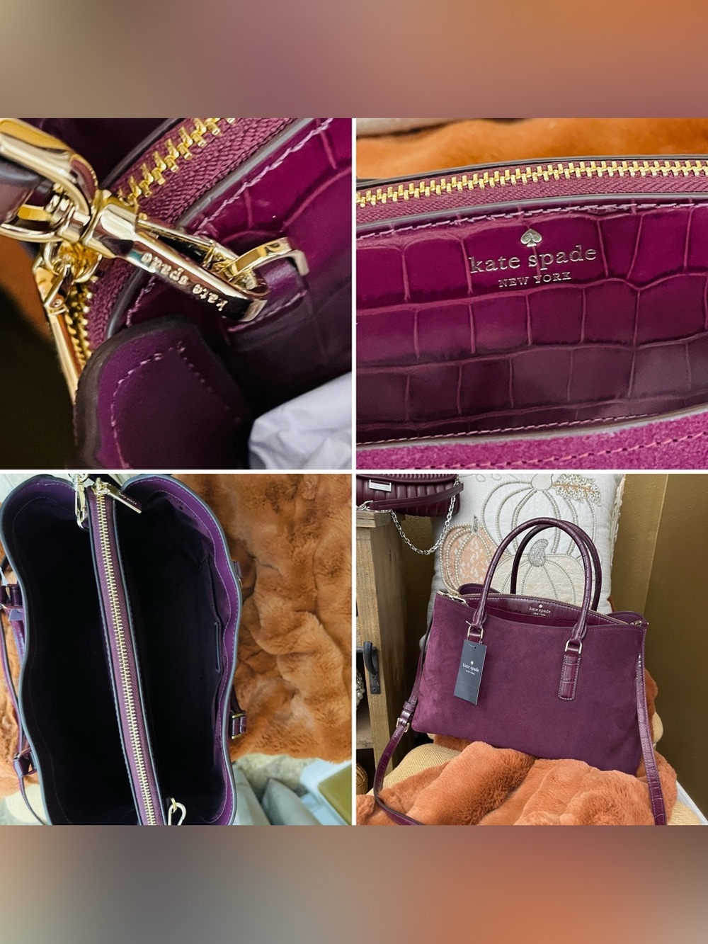 Kate Spade New York Thompson Street Suede And Croc Embossed Satchel Bag KP185 - Picture 17 of 17